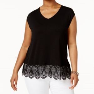 Love Scarlett Black Lace-Trim Top Blouse 1X
